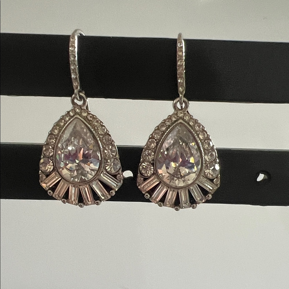 Carolee Elegant Silver Teardrop Earrings with Crystal Accents